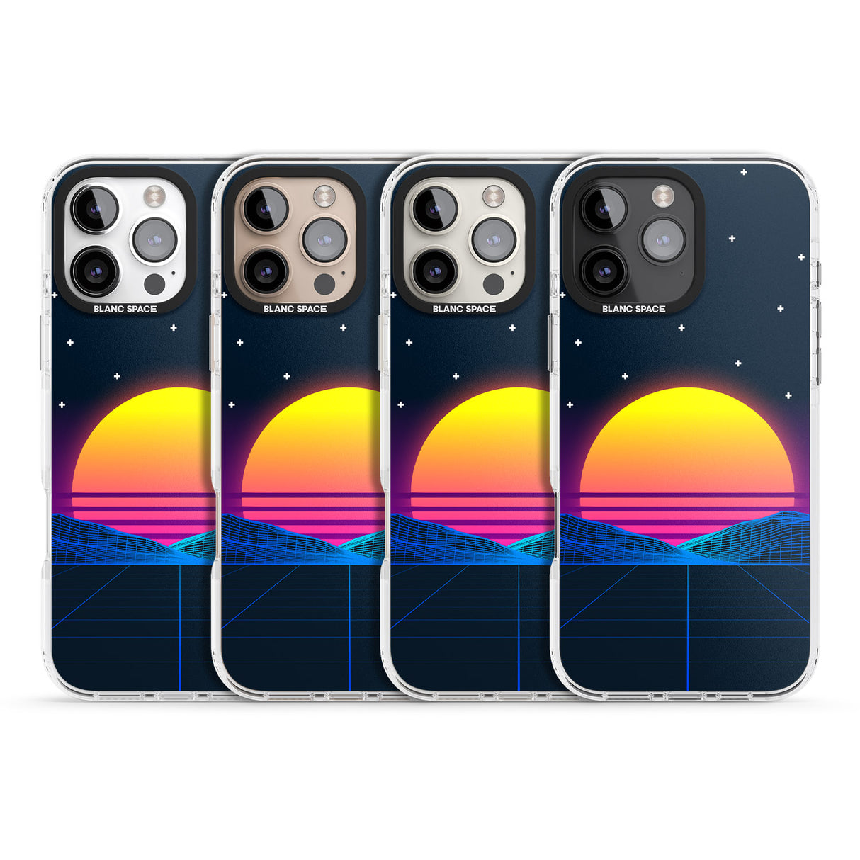 iPhone 16 Pro Max Retro Sunset Vaporwave Black Impact Phone Case