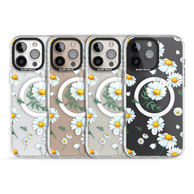 iPhone 16 Pro Max Vintage Painted Daisies Black Impact Phone Case + Magsafe