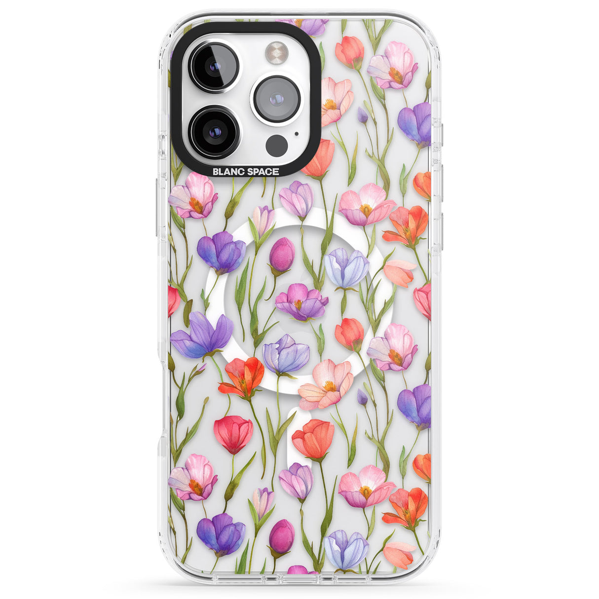 iPhone 16 Pro Max Red, Pink & Purple Flowers Black Impact Phone Case + Magsafe