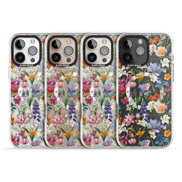 iPhone 16 Pro Max Vintage Wildflowers Black Impact Phone Case + Magsafe