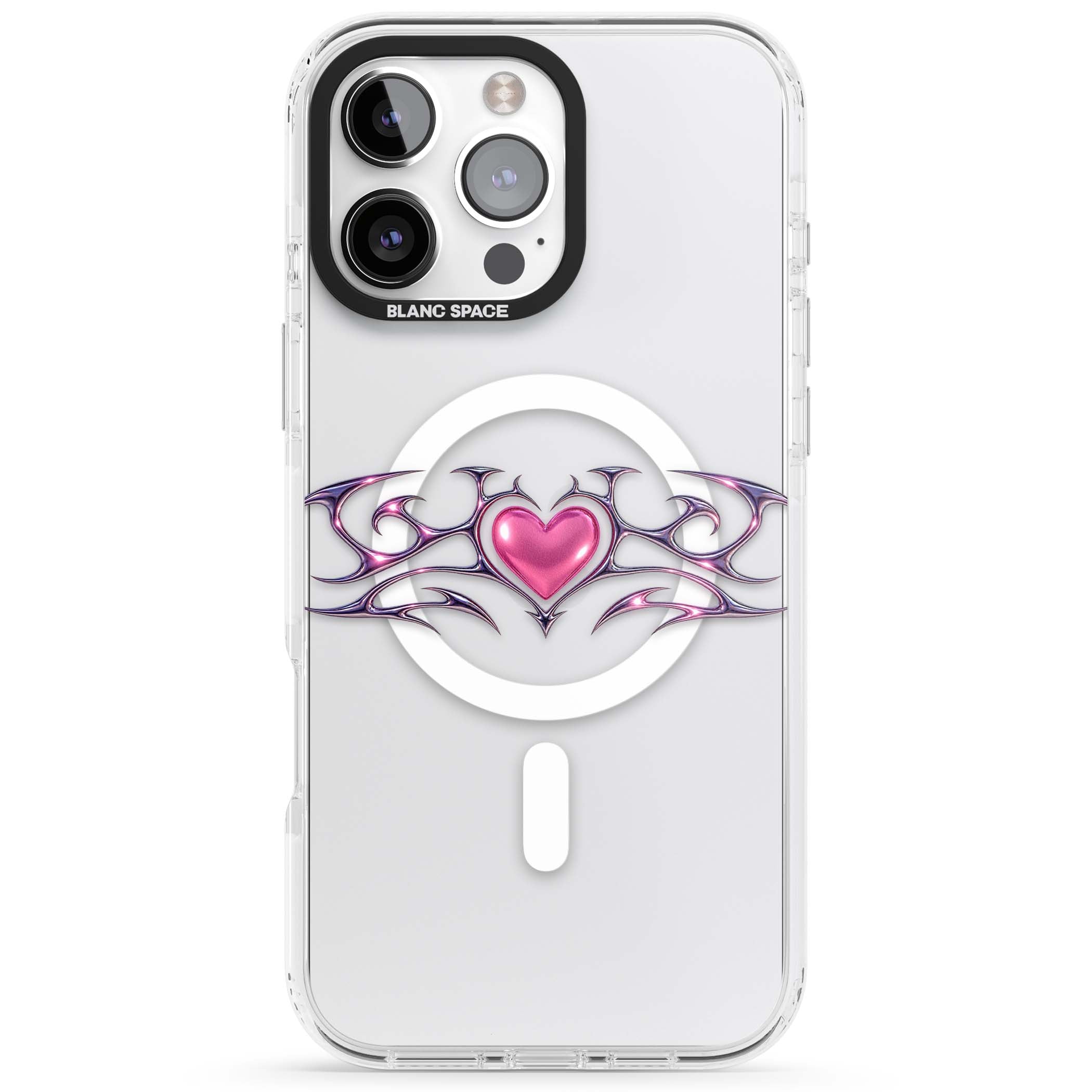 Pink Chrome Heart y2k iPhone case | Impact Magsafe case for iPhone 16 Pro, iPhone 16 Pro Max
