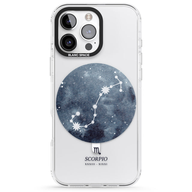 iPhone 16 Pro Max Scorpio Zodiac Transparent Design - Blue Black Impact Phone Case