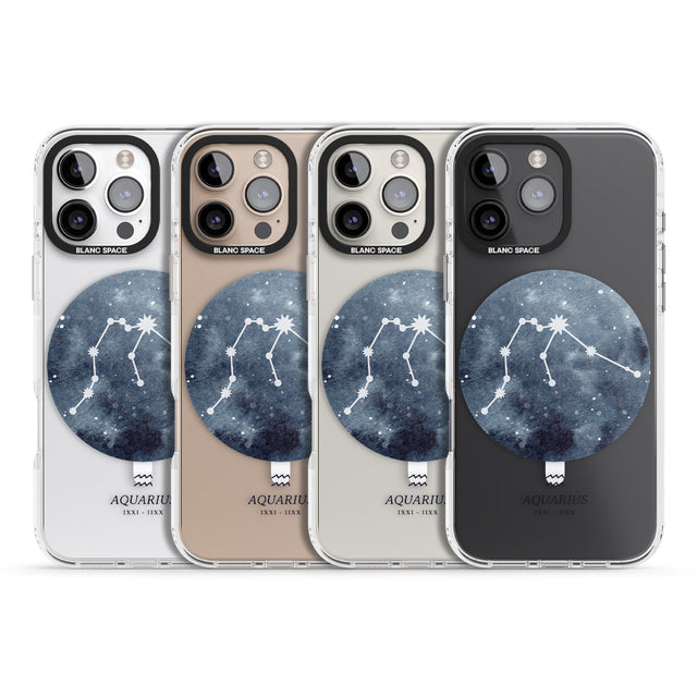 iPhone 16 Pro Max Aquarius Zodiac Transparent Design - Blue Black Impact Phone Case