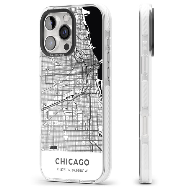 iPhone 16 Pro Max Map of Chicago, Illinois Black Impact Phone Case