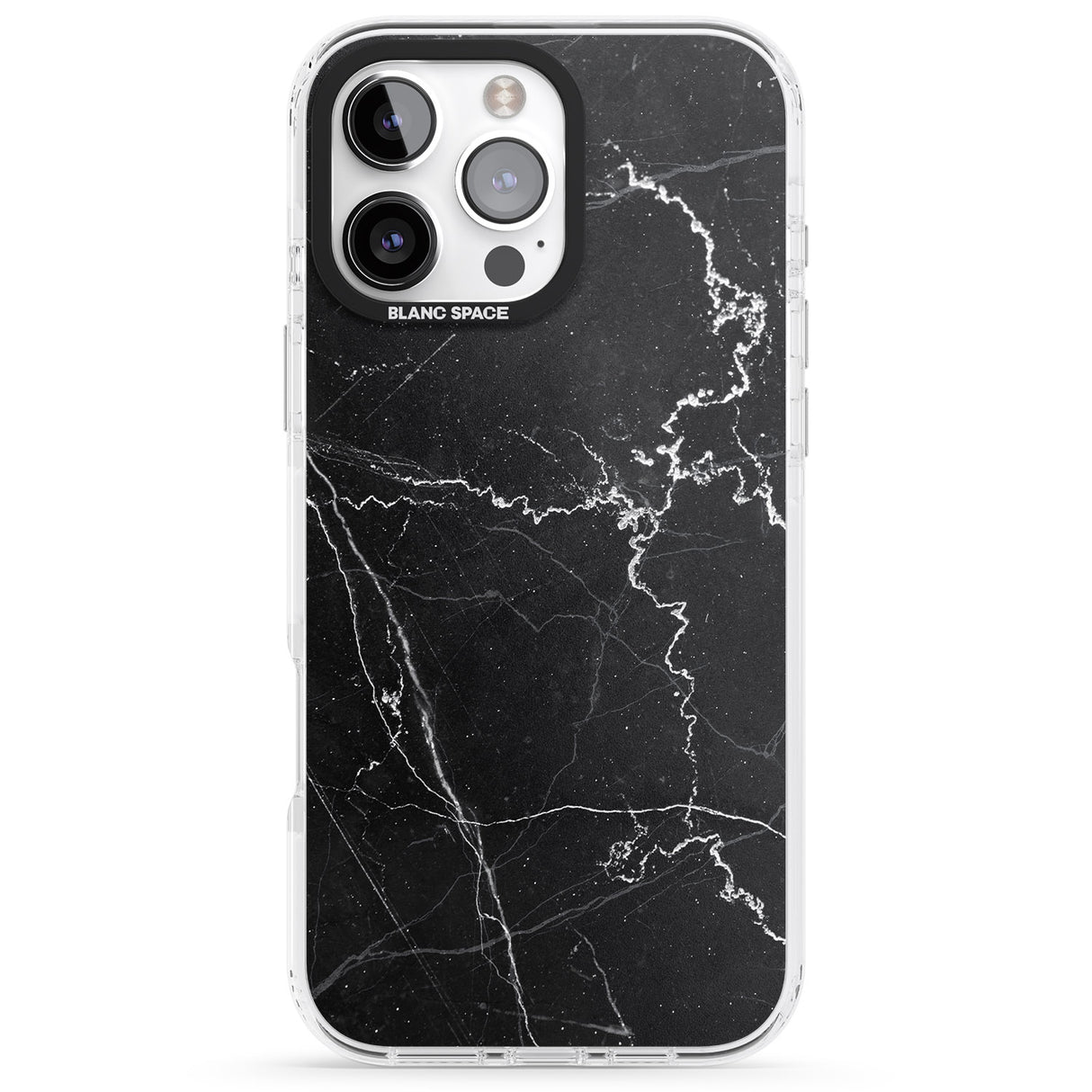 iPhone 16 Pro Max Bold Black Marble with White Texture Black Impact Phone Case