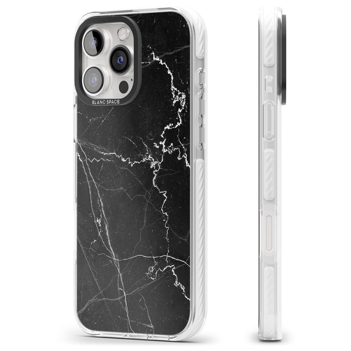 iPhone 16 Pro Max Bold Black Marble with White Texture Black Impact Phone Case