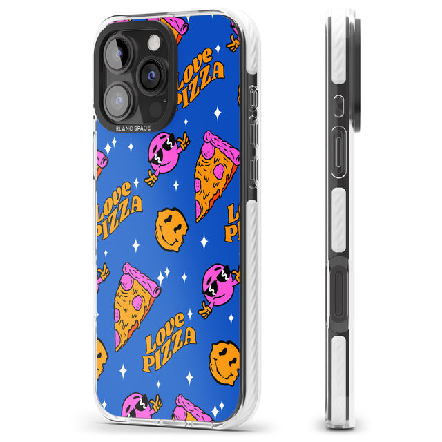 iPhone 16 Pro Max Psychedelic Love Pizza Pattern Black Impact Phone Case