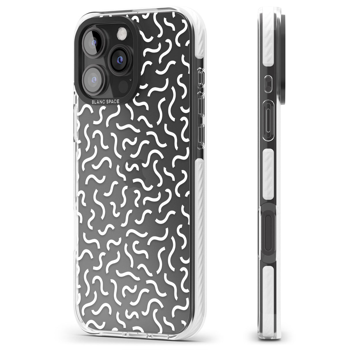 iPhone 16 Pro Max White Wavy Squiggles Memphis Retro Pattern Design Black Impact Phone Case