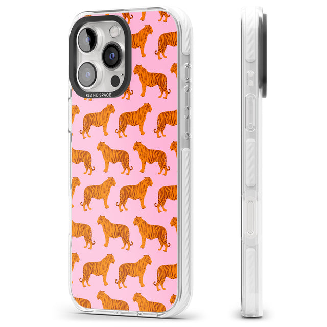 iPhone 16 Pro Max Tigers on Pink Pattern Black Impact Phone Case