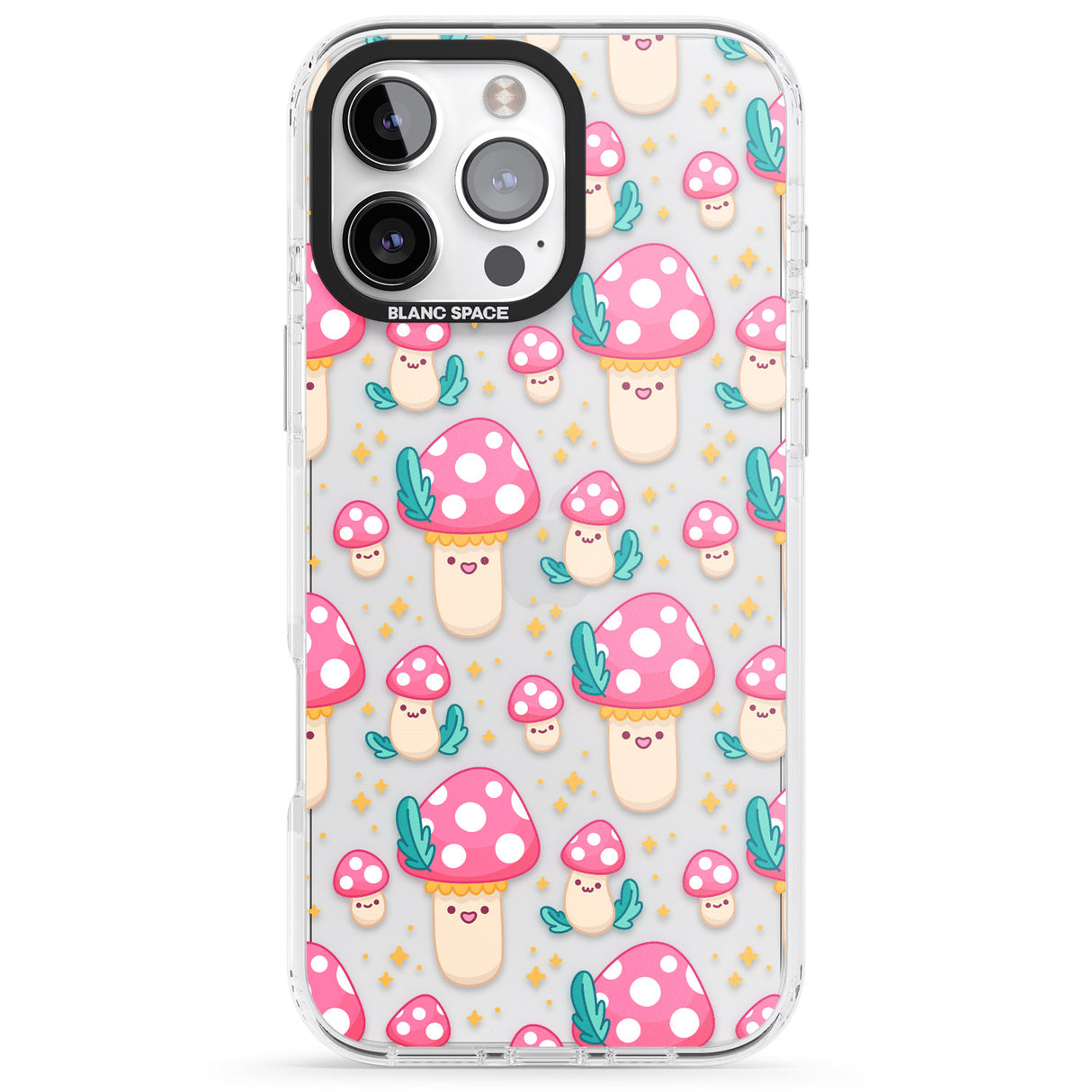 iPhone 16 Pro Max Cute Mushrooms Pattern Black Impact Phone Case