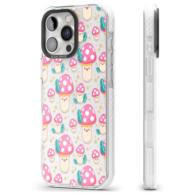 iPhone 16 Pro Max Cute Mushrooms Pattern Black Impact Phone Case