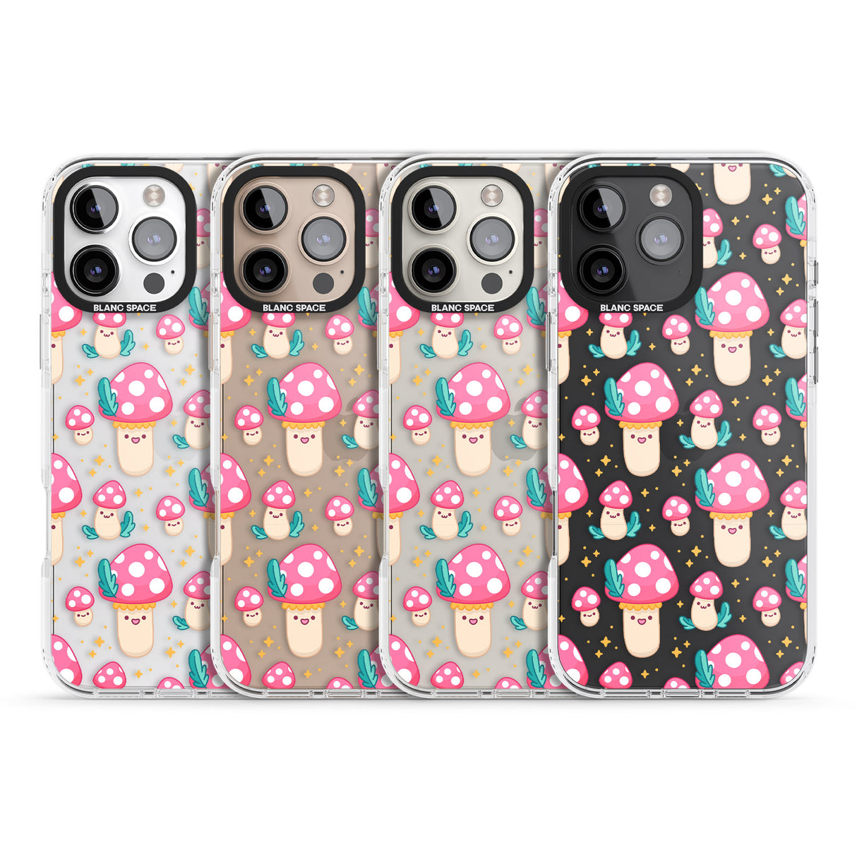 iPhone 16 Pro Max Cute Mushrooms Pattern Black Impact Phone Case