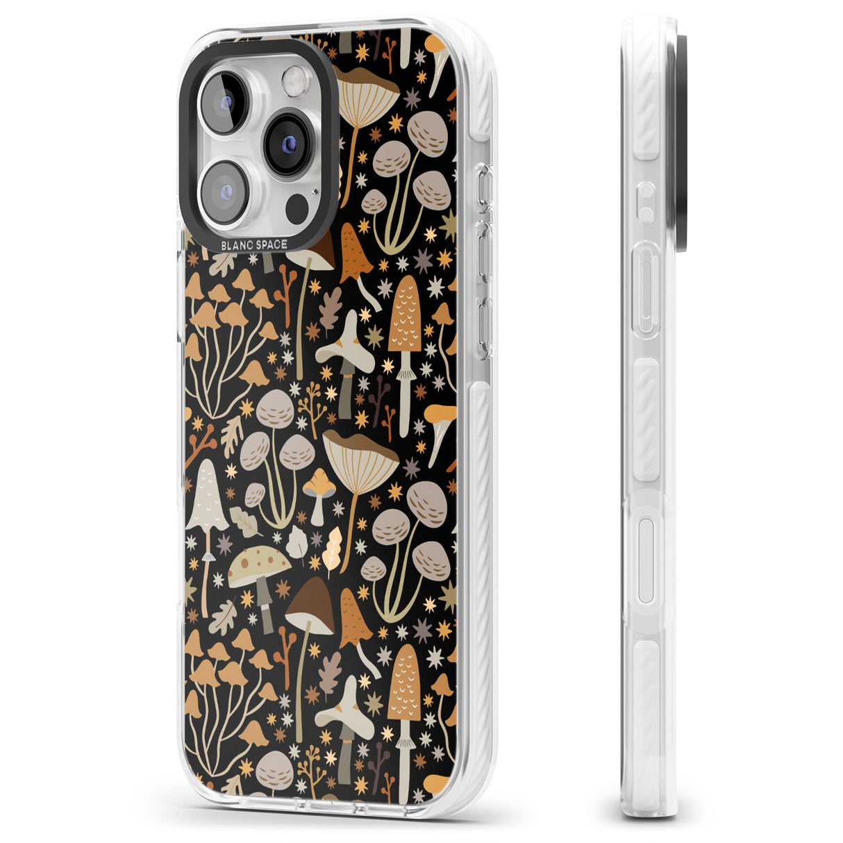 iPhone 16 Pro Max Sentimental Mushrooms Pattern Black Impact Phone Case