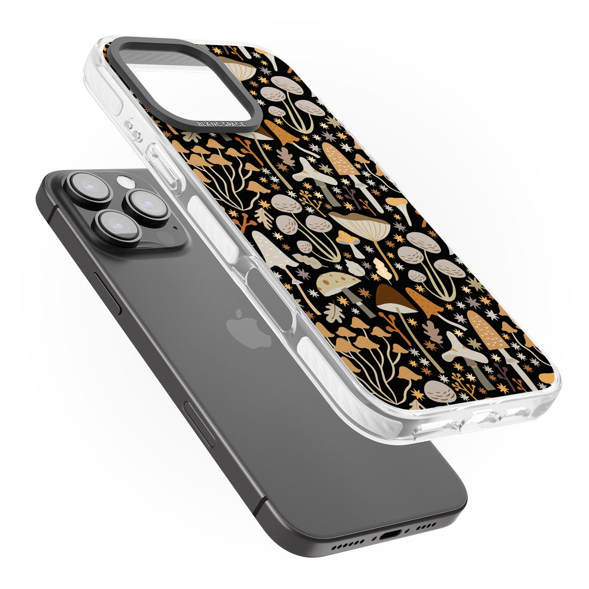 iPhone 16 Pro Max Sentimental Mushrooms Pattern Black Impact Phone Case