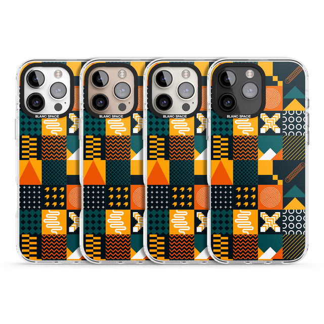 iPhone 16 Pro Max Funky Geometric Patterns: Orange & Dark Green Black Impact Phone Case