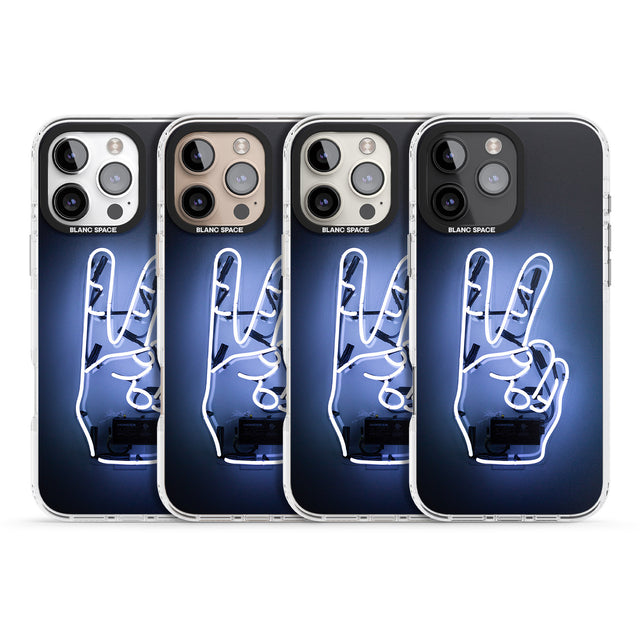 iPhone 16 Pro Max Peace Sign Hand Neon Sign Black Impact Phone Case