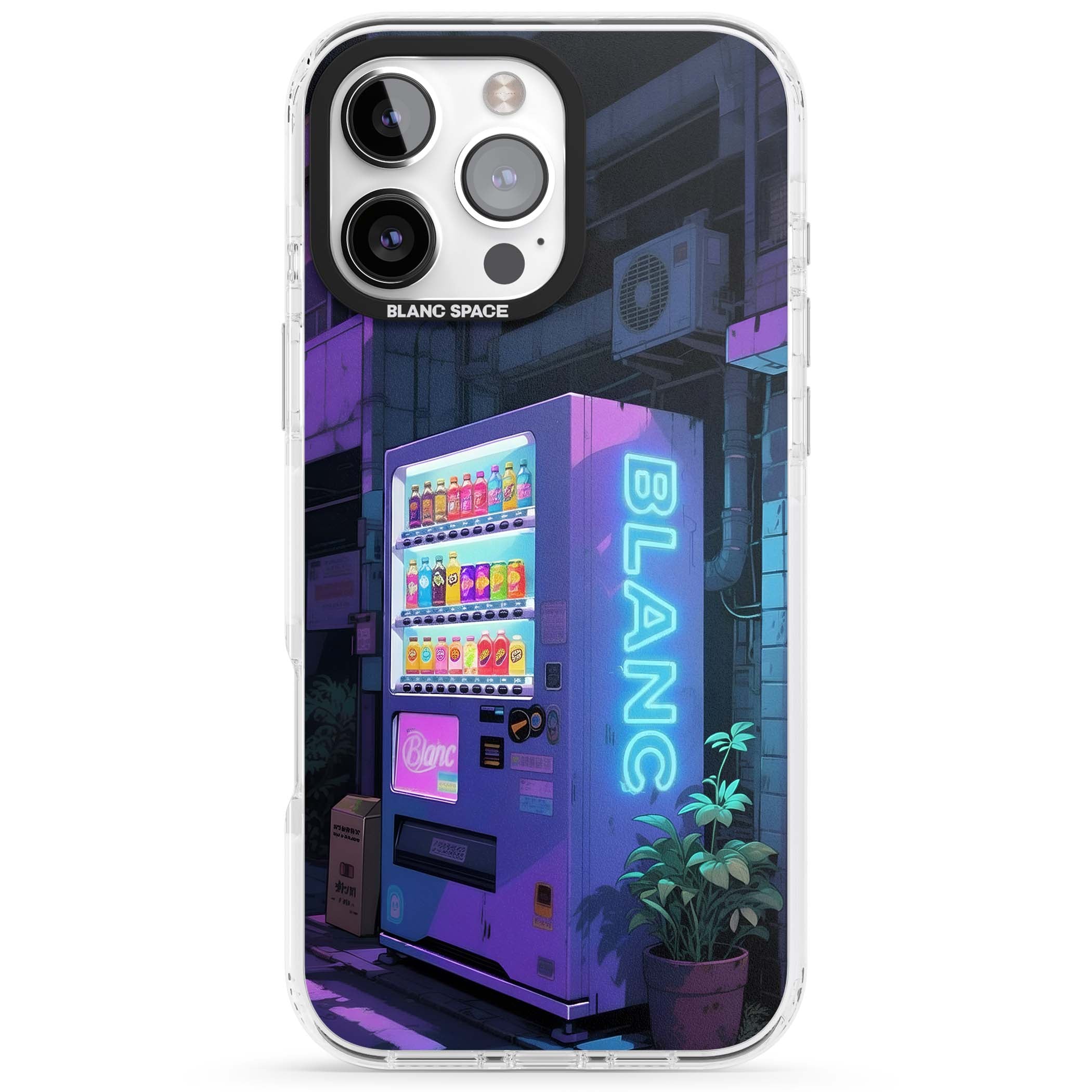 Shibuya Glow Japanese iPhone case featuring a glowing Tokyo vending machine, neon signage, and moody purple alleyway | Clear Impact case for iPhone 16 Pro, iPhone 16 Pro Max