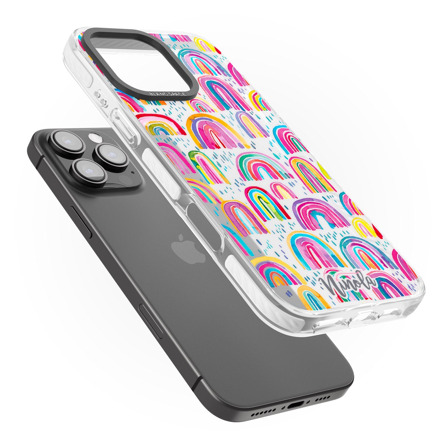 iPhone 16 Pro Max Cute Watercolor Rainbows Black Impact Phone Case