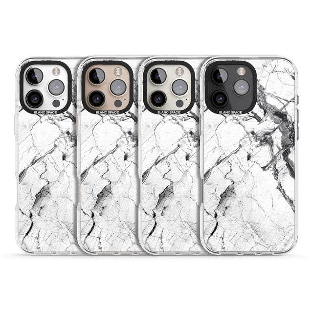 iPhone 16 Pro Max Black & White Stormy Marble Black Impact Phone Case