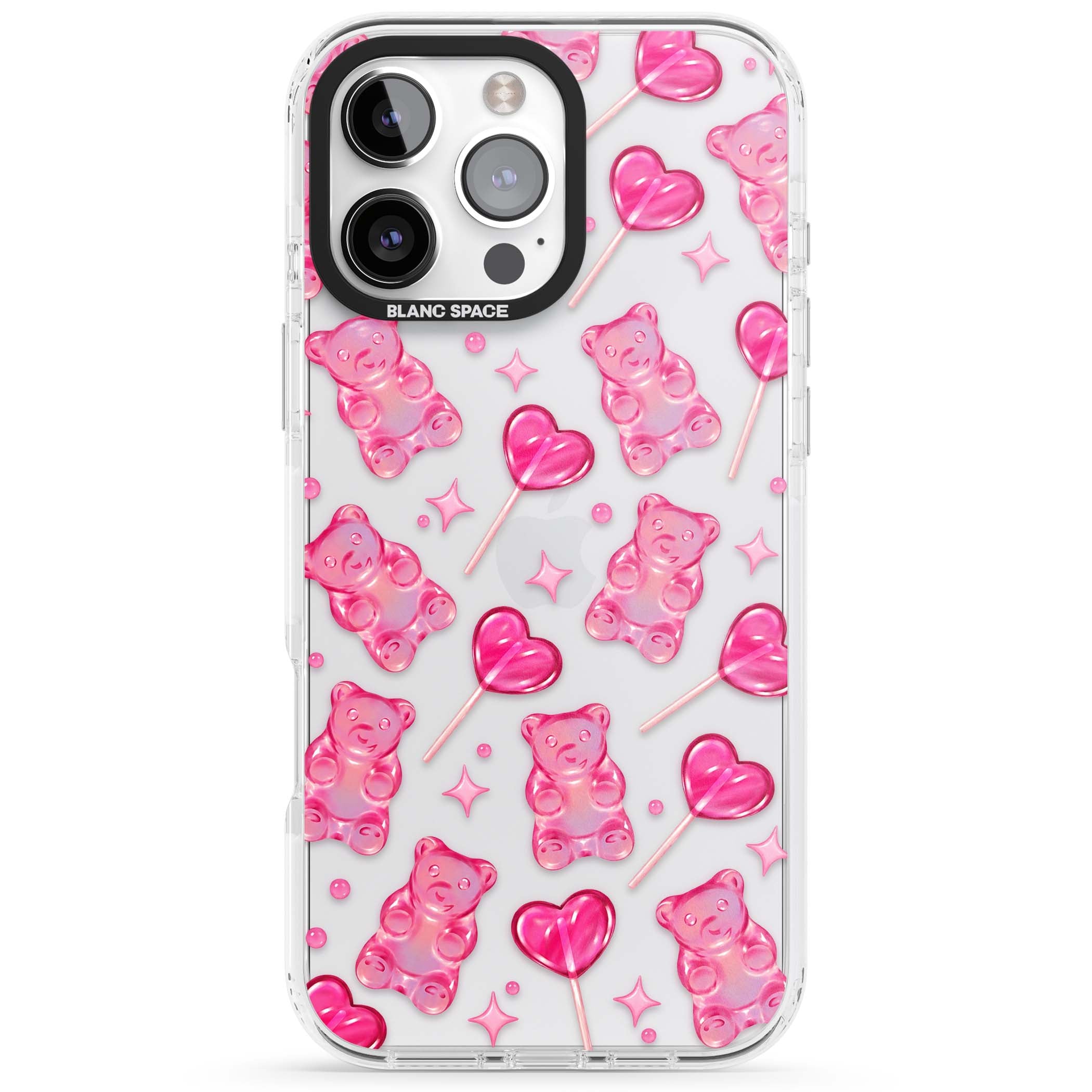 Pink Sugar pinkcore iPhone case featuring pink gummy bears, heart-shaped lollipops and sparkle stars | Clear Impact case for iPhone 16 Pro, iPhone 16 Pro Max
