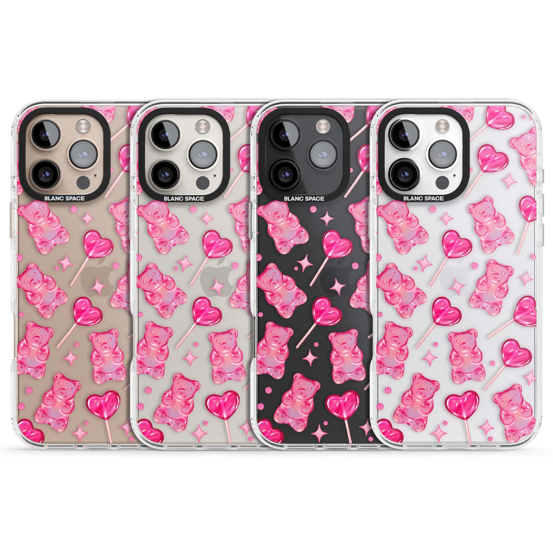 Pink Sugar pinkcore iPhone case featuring pink gummy bears, heart-shaped lollipops and sparkle stars | Clear Impact case for iPhone 16 Pro, iPhone 16 Pro Max