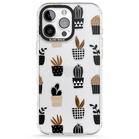 iPhone 16 Pro Max Large Mixed Plants Pattern - Clear Black Impact Phone Case