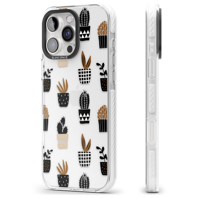 iPhone 16 Pro Max Large Mixed Plants Pattern - Clear Black Impact Phone Case