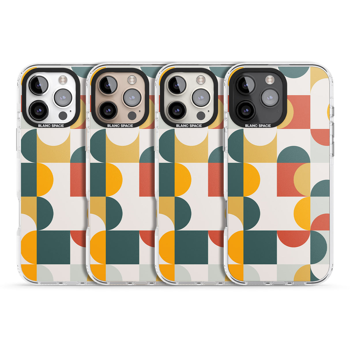 iPhone 16 Pro Max Abstract Retro Shapes: Muted Colour Mix Black Impact Phone Case