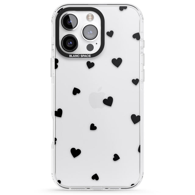 iPhone 16 Pro Max Black Hearts Pattern Black Impact Phone Case