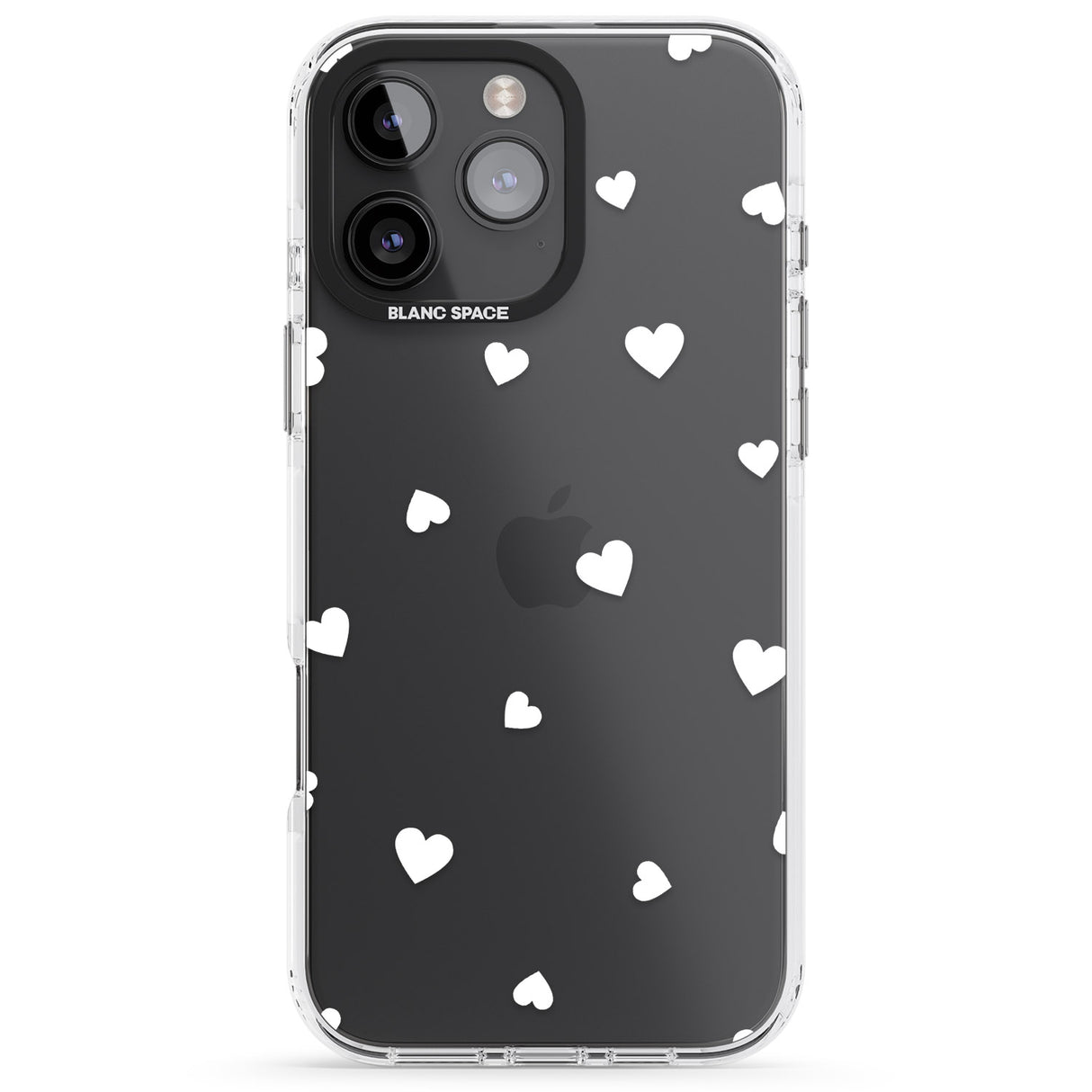 iPhone 16 Pro Max White Hearts Pattern Black Impact Phone Case