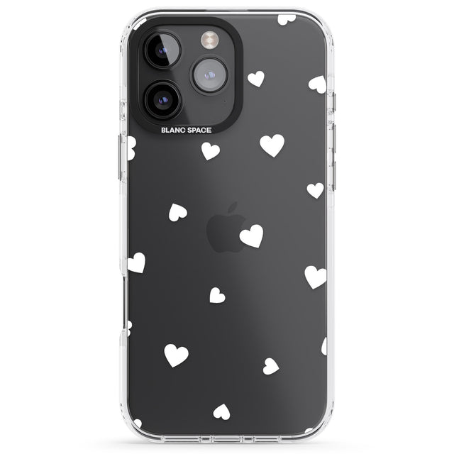 iPhone 16 Pro Max White Hearts Pattern Black Impact Phone Case