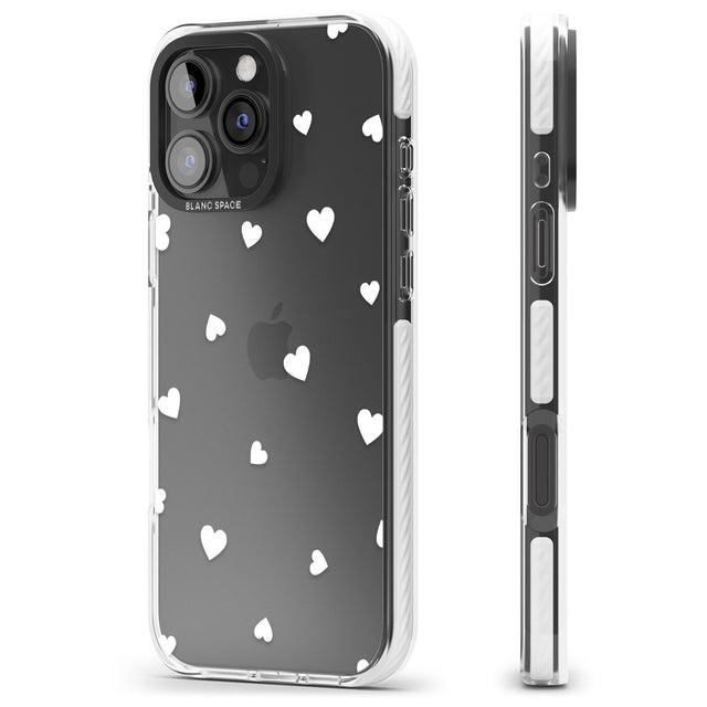 iPhone 16 Pro Max White Hearts Pattern Black Impact Phone Case