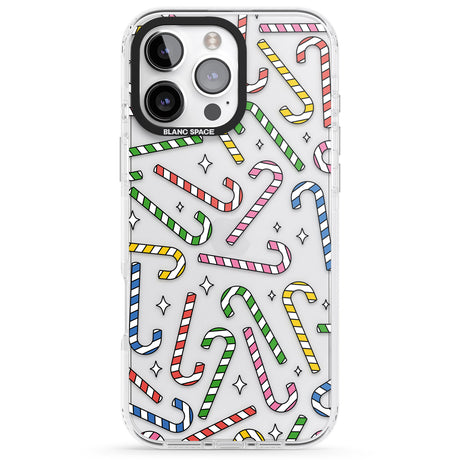 iPhone 16 Pro Max Colourful Stars & Candy Canes Black Impact Phone Case