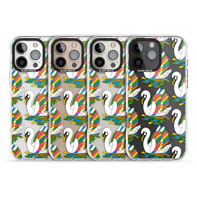 iPhone 16 Pro Max Colourful Swan Pattern Black Impact Phone Case