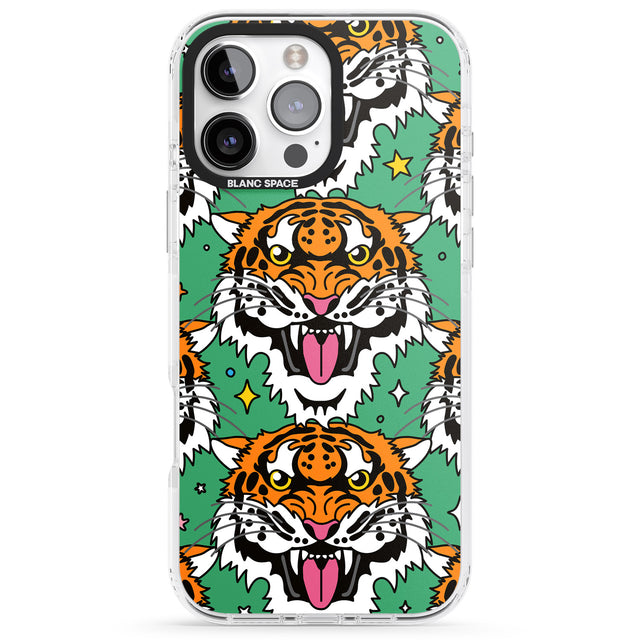 iPhone 16 Pro Max Fierce Jungle Tigers (Green) Black Impact Phone Case