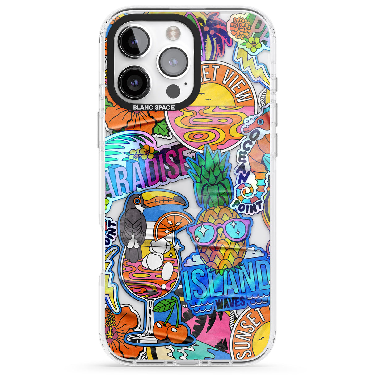 iPhone 16 Pro Max Tropical Vibes Collage Black Impact Phone Case