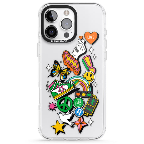 iPhone 16 Pro Max Nostalgic Sticker Collage Black Impact Phone Case