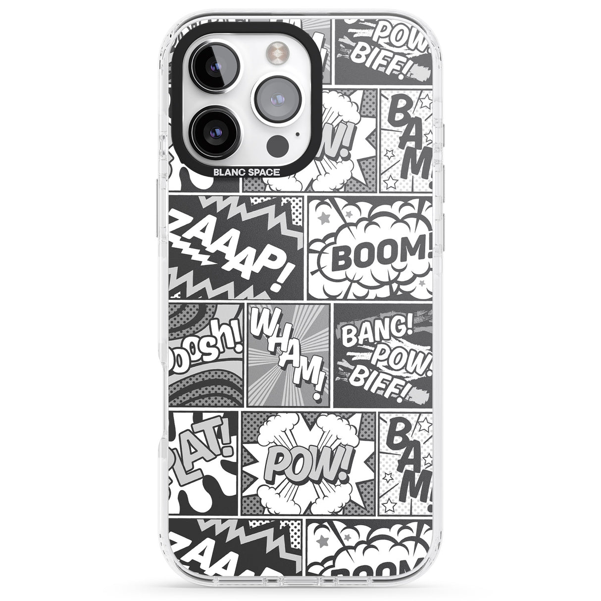 iPhone 16 Pro Max Onomatopoeia (Black & White) Black Impact Phone Case