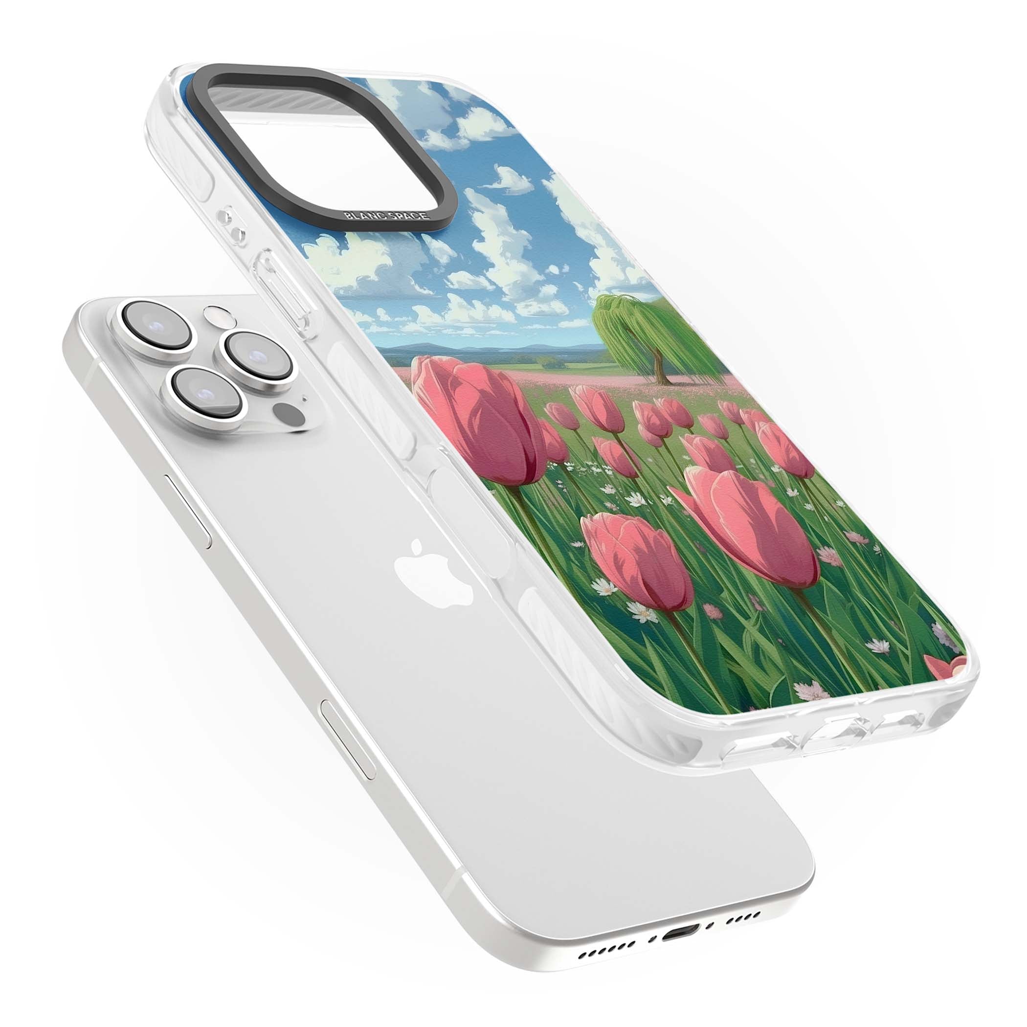 Willow By The Pink Tulips floral iPhone case | Clear Impact case for iPhone 16 Pro, iPhone 16 Pro Max