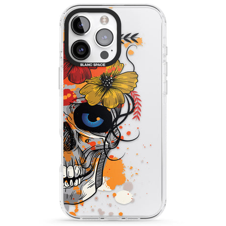 iPhone 16 Pro Max Sugar Skull Flowers Black Impact Phone Case