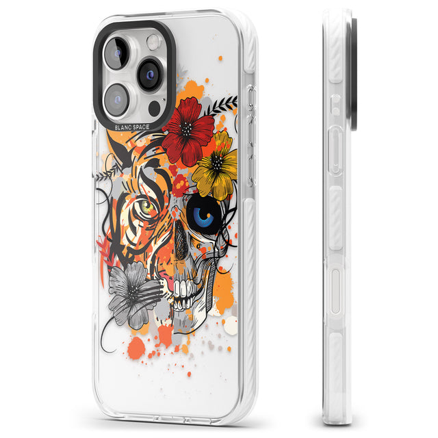 iPhone 16 Pro Max Sugar Skull Tiger Floral Black Impact Phone Case