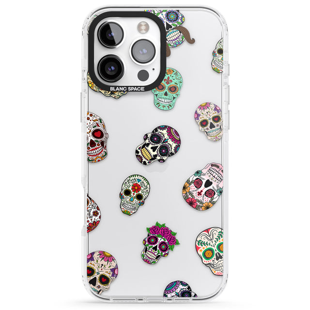 iPhone 16 Pro Max Mixed Sugar Skull Pattern Black Impact Phone Case