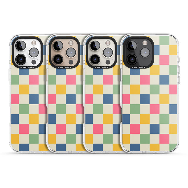 iPhone 16 Pro Max Pastel Multicolor Checkered Black Impact Phone Case + Magsafe