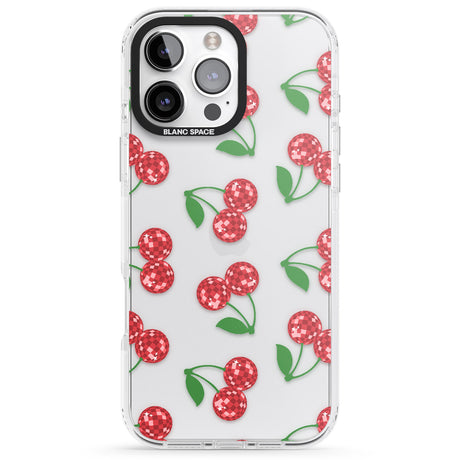 iPhone 16 Pro Max Disco Cherry Pattern Black Impact Phone Case + Magsafe