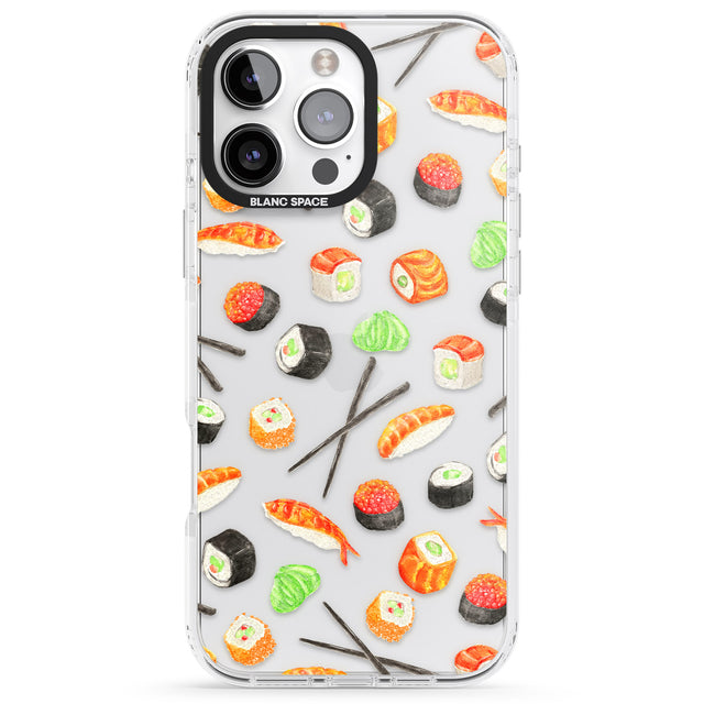 iPhone 16 Pro Max Sushi & Chopsticks Watercolour Pattern Black Impact Phone Case