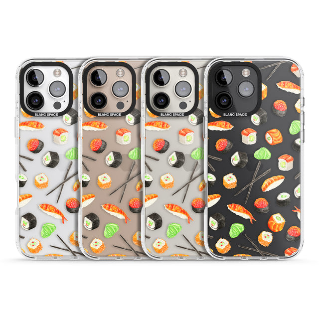 iPhone 16 Pro Max Sushi & Chopsticks Watercolour Pattern Black Impact Phone Case