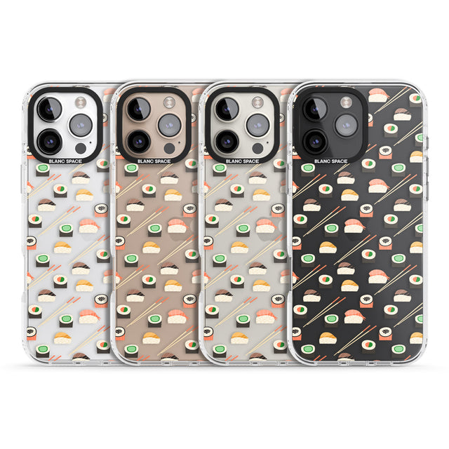 iPhone 16 Pro Max Sushi & Chopsticks Pattern Black Impact Phone Case