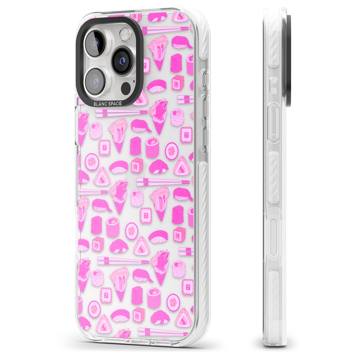 iPhone 16 Pro Max Bright Pink Sushi Pattern Black Impact Phone Case