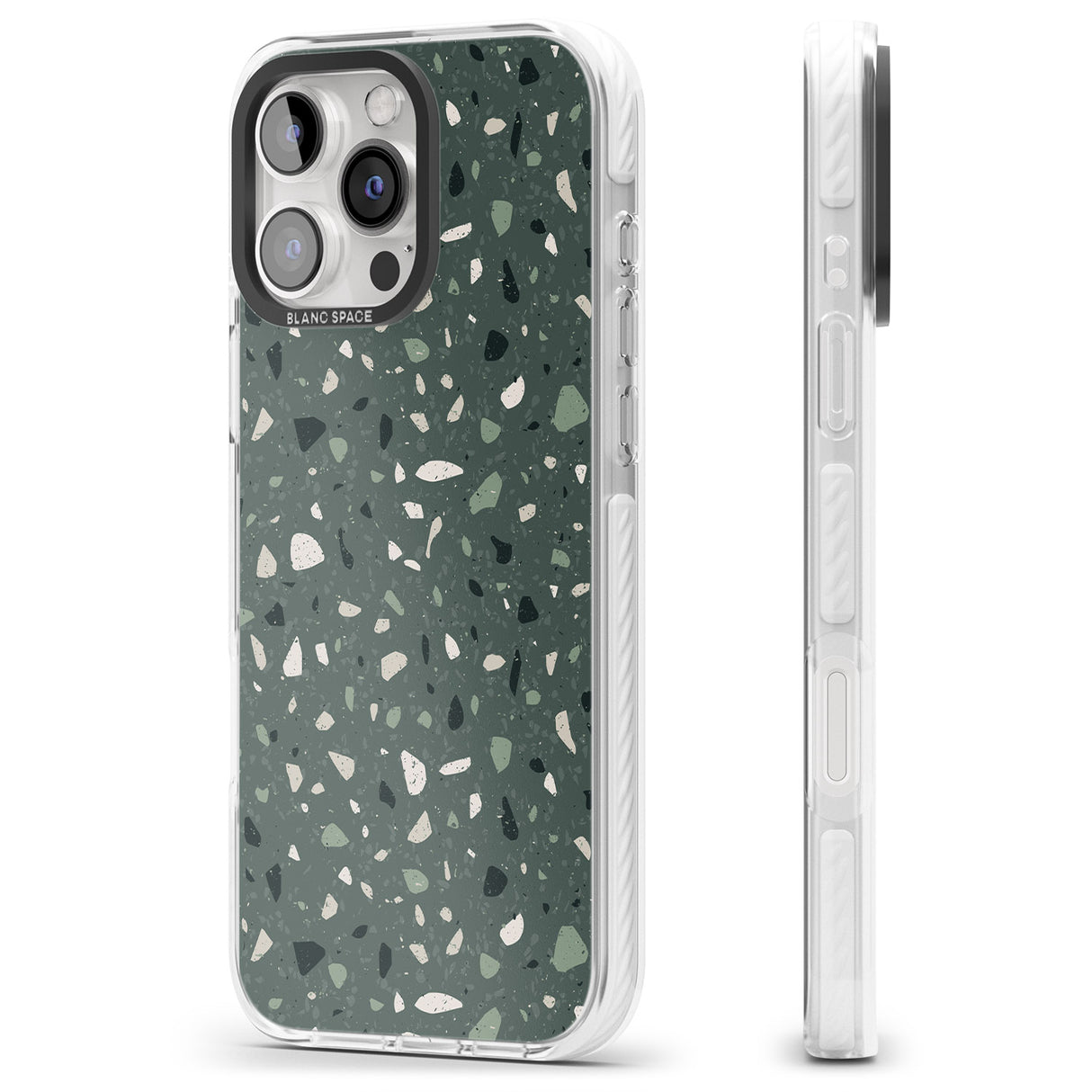 iPhone 16 Pro Max Green & Cream Terrazzo Pattern Black Impact Phone Case