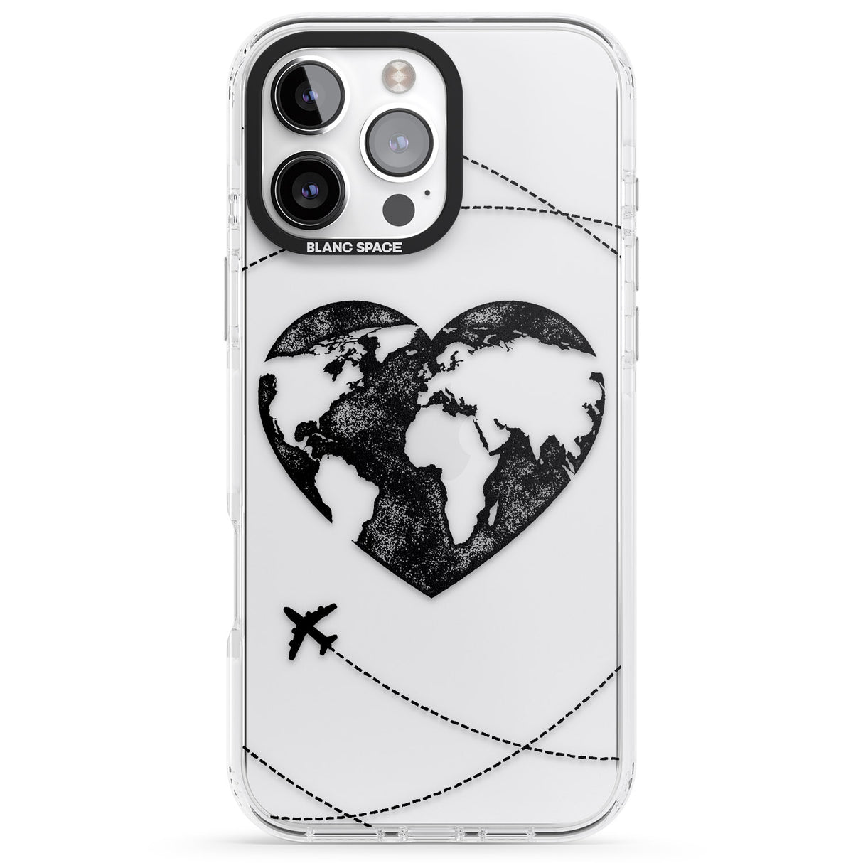 iPhone 16 Pro Max Globe Heart Black Impact Phone Case